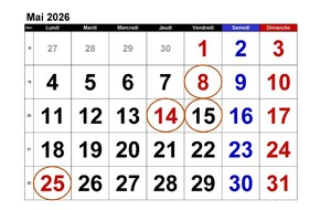 JOURS FERIÉS MOIS DE MAI 2026