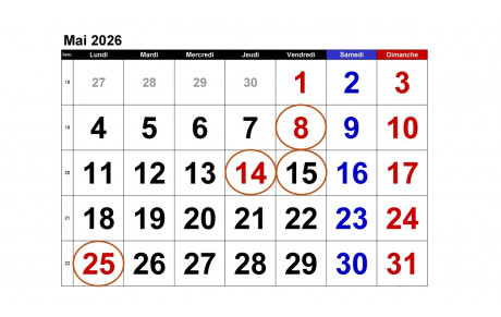 JOURS FERIÉS MOIS DE MAI 2026